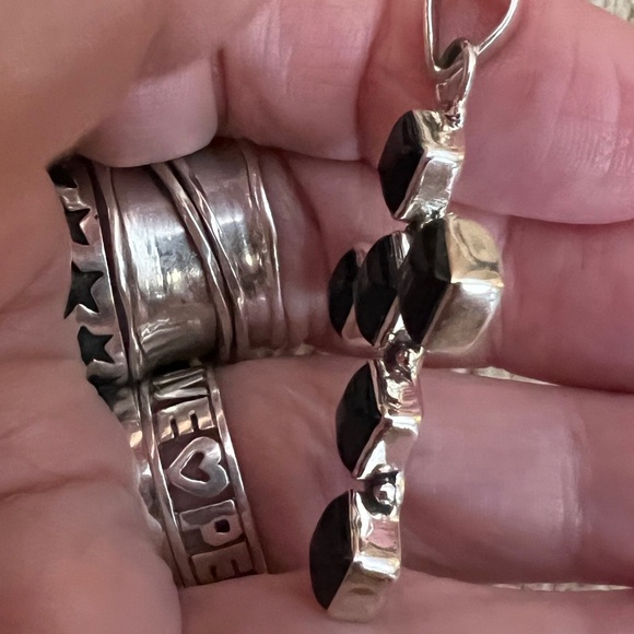 ❤️ Black Onyx Cross Sterling Southwestern Navajo Six Stone 1.84”L Pendant 4.9G - Picture 10 of 14